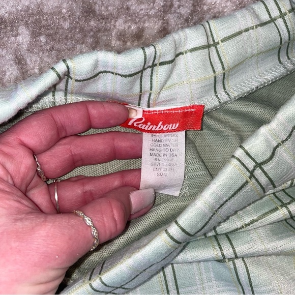 Rainbow brand plaid checkered sea foam green and cream circle skater mini skirt - Picture 7 of 8